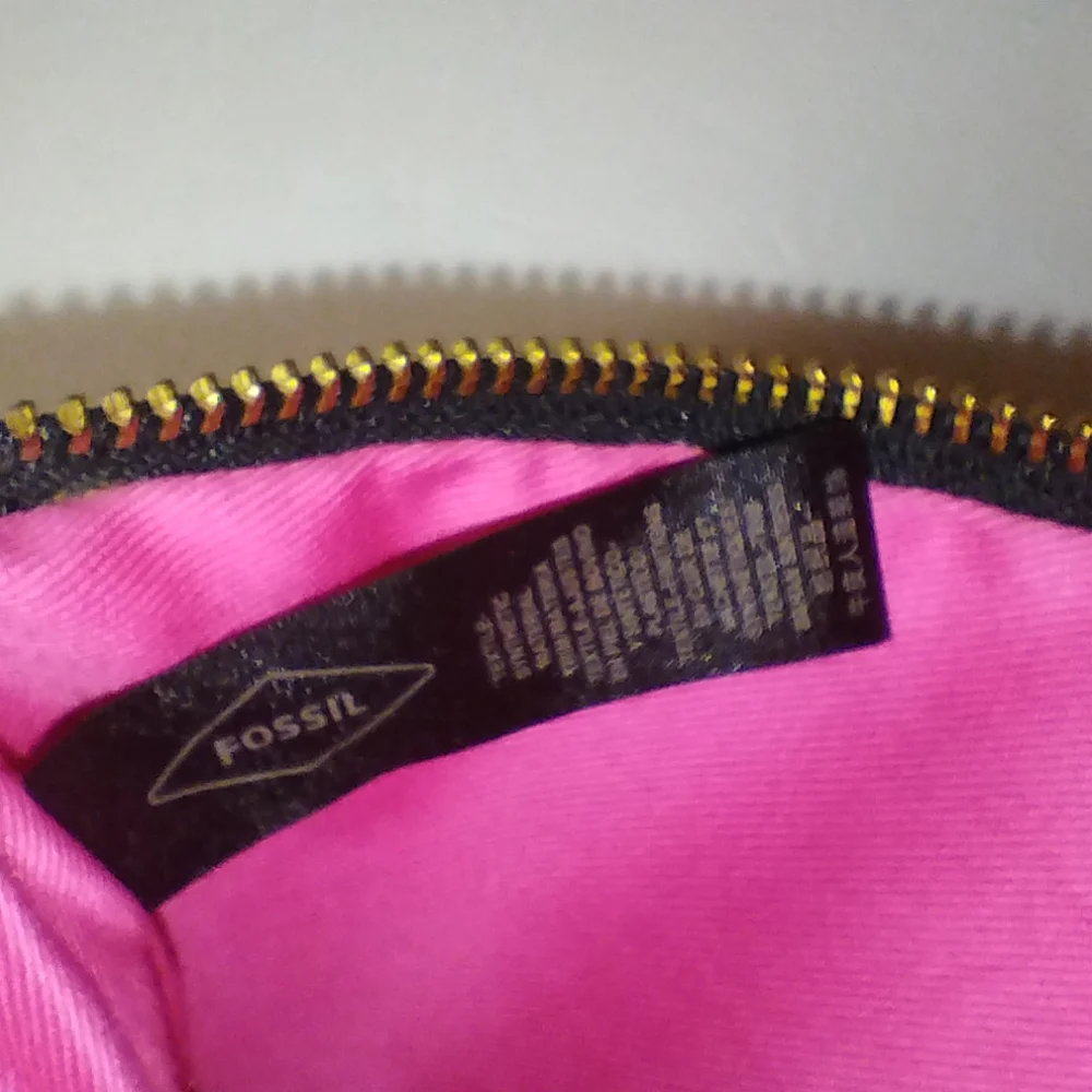 Fossil Gray/Pink Canvas Zipper Pouch Bag
